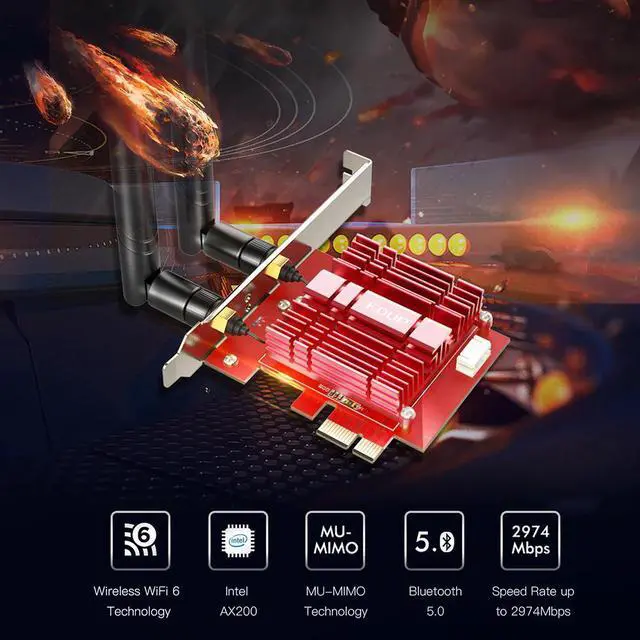 Alt view image 2 of 5 - 2974Mbps Wifi 6 Bluetooth 5.1 PCI-E Wireless WiFi Adapter AX200NGW Dual Band 2.4G/5Ghz Network Card for Desktop Card WIN10