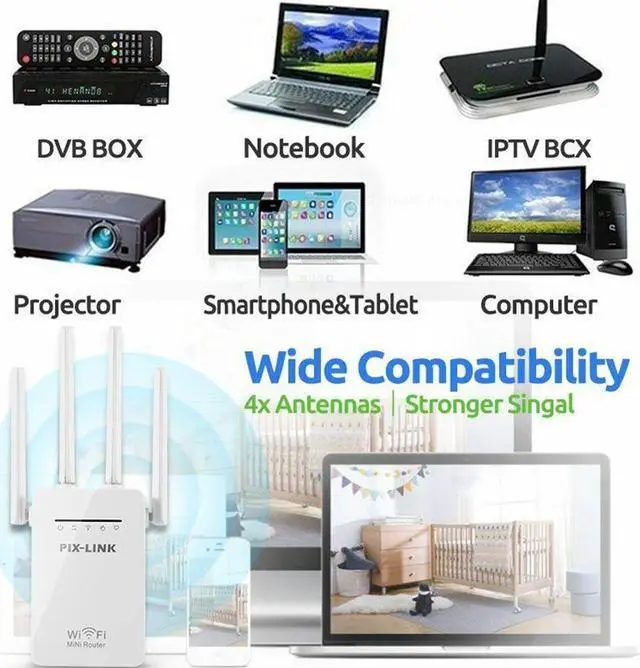 Alt view image 2 of 5 - Wifi Repeater Router 300Mbps Dual-Band 2.4G Wi-fi  Routers Range Signal Booster Home Network with Plug Adapter
