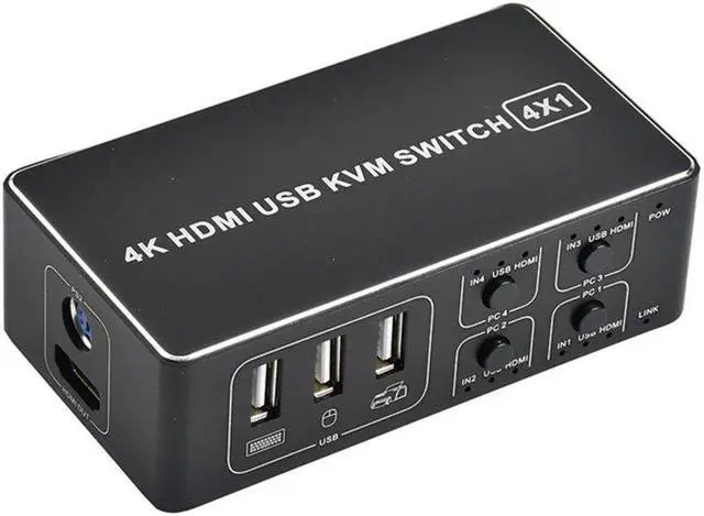 Alt view image 5 of 5 - 4 port 4K HDMI KVM Switch 4X1 USB HDMI 1.4 KVM Switcher splitter selector for mac os. windows 10 up to 4 monitors
