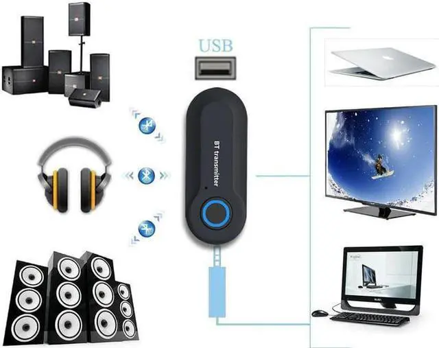 Alt view image 4 of 5 - Bluetooth 4.0 Transmitter Audio RCA to 3.5mm AUX USB Adapter HUB for Mobile Phone PC TV Headphones Car Music