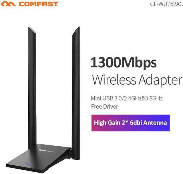 Main image of MT7612U High Power USB3.0 Wireless Network Adapter 1300Mbps Desktop PC Wifi Adapters Receiver Long Range Dual 6dBI Wifi Antenna