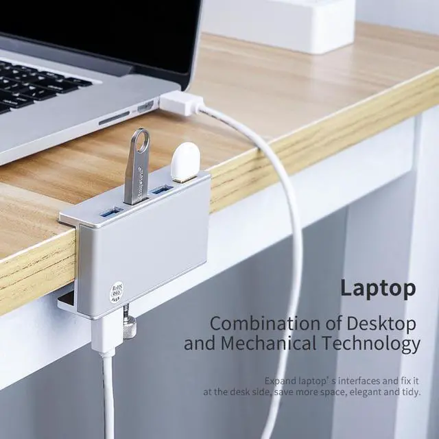 Alt view image 4 of 5 - MH4PU-P USB Hub Aluminum External 4Ports USB 3.0 Usb Splitter with 10-30mm Adjustable Clip for Macbook Desktop Laptop PC