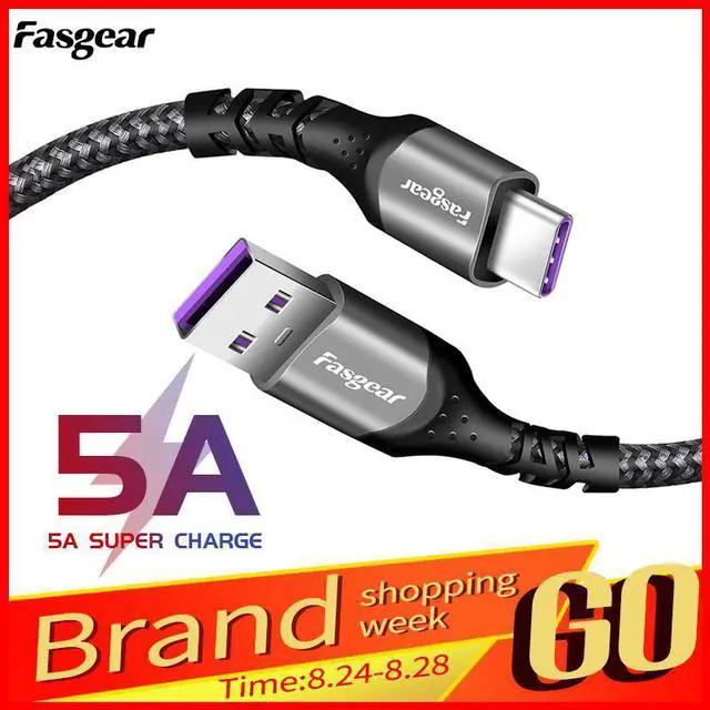 Main image of 5A USB Type C Cable For  P30 40W Supercharge USB-C Charger Cable 1.8M Charger Wire for Android Phone