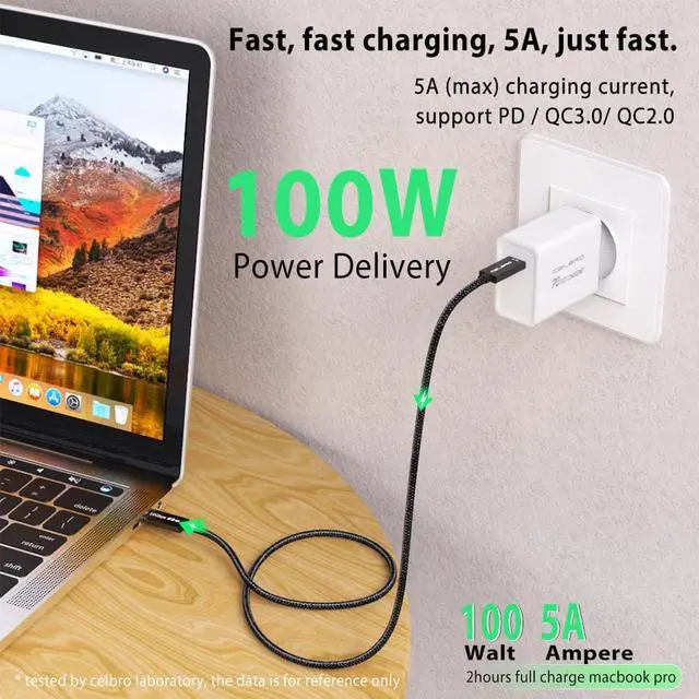 Alt view image 3 of 5 - 100W USB C To USB Type C Cable for  Note20  MacBook Pro QC4.0 5A Fast Charging Cable Type-C Usb 3.1  Cord