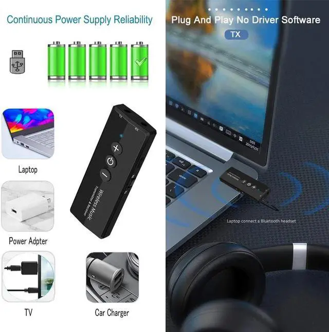 Alt view image 3 of 5 - 5.0 Transmitter Receiver 3 in 1 EDR Audio Wireless Adapter Dongle Mini 3.5mm AUX For TV PC Car  Stereo HIFI