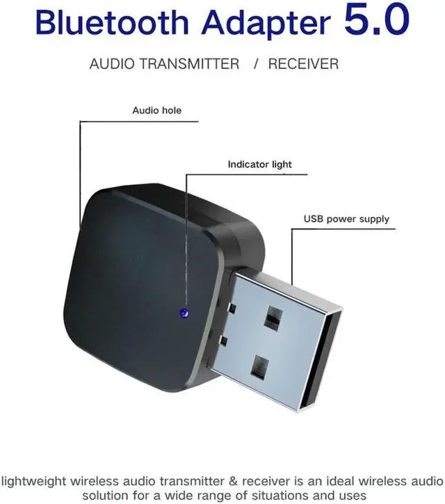 Alt view image 2 of 5 - Bluetooth 5.0 Audio Transmitter Receiver Mini USB Stereo Music 3.5mm Jack AUX Headphones Receptor Bluetooth Wireless Adapter