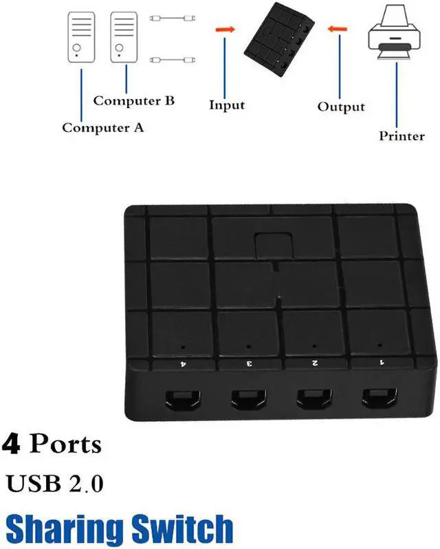 Alt view image 3 of 5 - USB KVM Switch Box USB 2.0 Switcher 2/4 Port PCs Sharing 4 Devices for Keyboard Mouse Printer Monitor Switch Selector