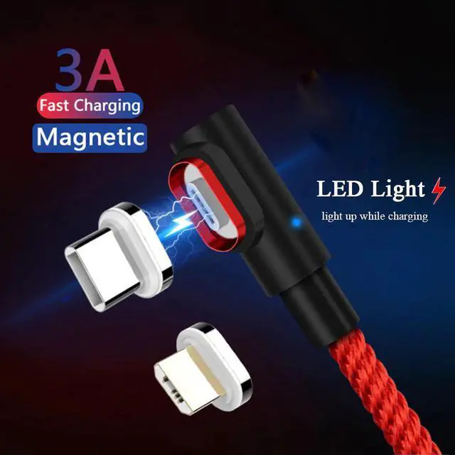 Main image of 2m Magnetic USB Type C Charging Cable 90 Degree Led Micro Usb Cable Magnet for  S20 Ultra Google Pixel 3A 4  Z6 Pro