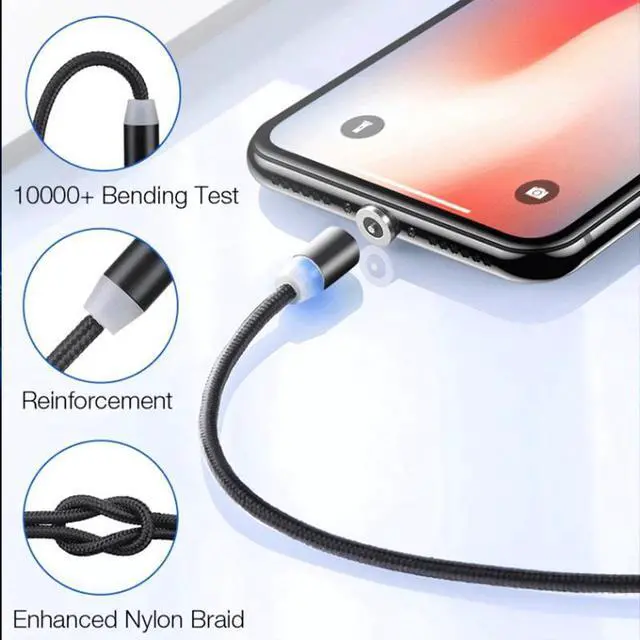 Alt view image 3 of 5 - Braided LED Indicator  Sync Magnet Charger Cable 1M Magnetic Cable USB Type C Cable & Micro USB Cable for iphone