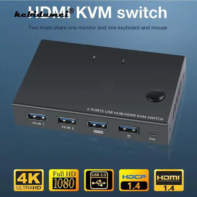 Main image of HDMI KVM Switch 2 Port 4K USB Switch KVM Switcher Splitter Box For Sharing Printer Keyboard Mouse KVM Switch HDMI USB Hub