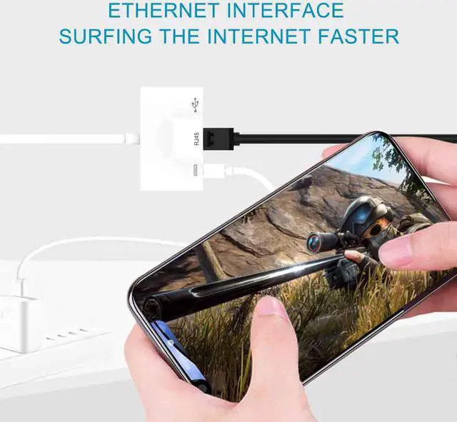 Alt view image 3 of 5 - USB C Ethernet OTG Adapter Type C to RJ45 Port USB 3.0 Adapter USB-C Splitter Hub for iPad pro Google Pixel 3 HTC Ultra