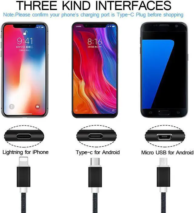 Alt view image 3 of 5 - 2M Type C USB Charger Cable for  Galaxy A50 S10 S9 S8 Plus note 8 9  5 6 7 LG G6 G7 Thiq V40 Q9 Quick Charge Cable