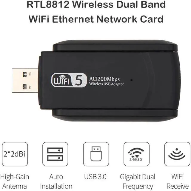 Alt view image 2 of 5 - Dual Band 2.4G 5.8G WiFi Ethernet Adapter 1200Mbps Network Card with Dual Antenna USB3.0 Receiver for PC Computer