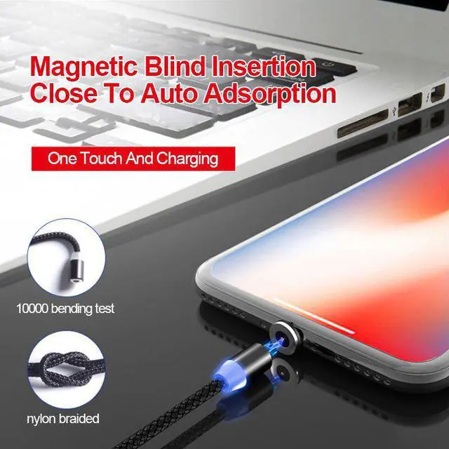 Alt view image 5 of 5 - 1M LED Magnetic USB Cable for iPhone Xs 6 & USB Type C Cable & Micro USB  Nylon Braided for    USB C