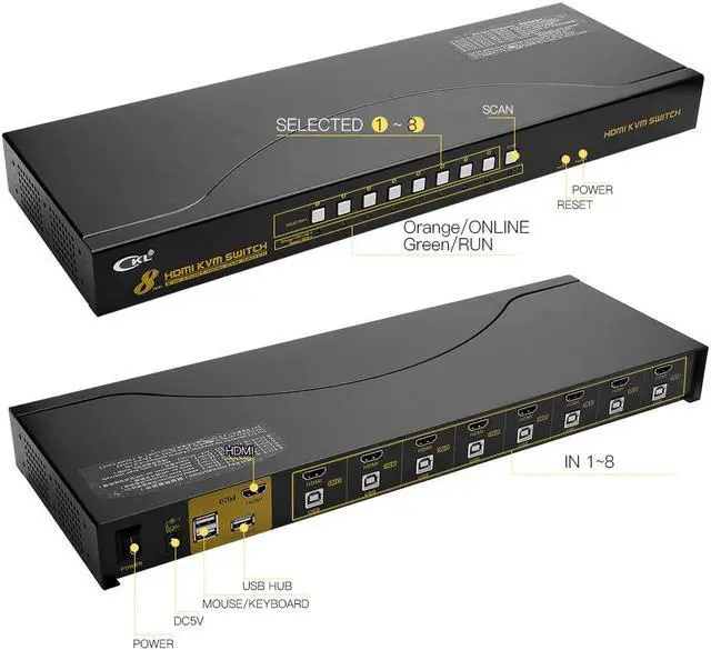 Alt view image 4 of 5 - KVM Switch 8 Port USB 2.0 with Cables, PC Monitor Keyboard Mouse Switcher for Computer Laptop Server DVR -9138H