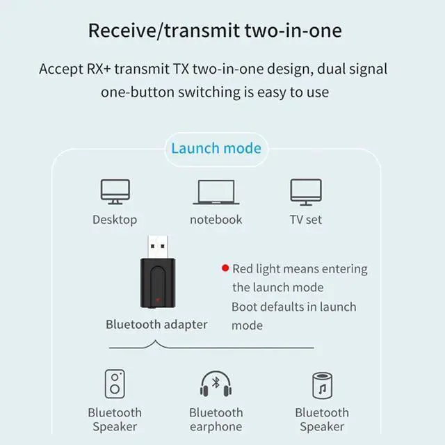 Alt view image 4 of 5 - Bluetooth 5.0 Audio Receiver Transmitter 2In1 RCA 3.5mm AUX Jack Hifi Stereo USB Wireless Adapter For TV PC Car Kit MP3