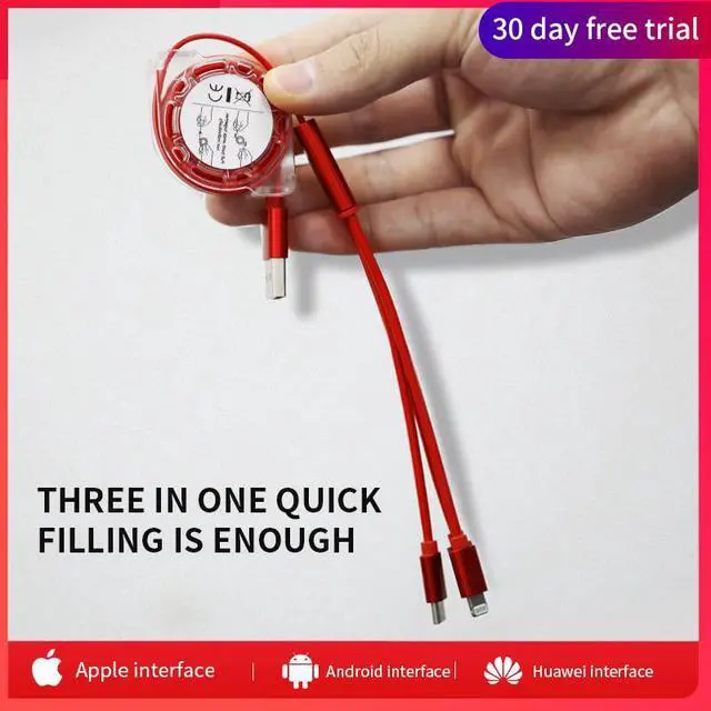 Alt view image 5 of 5 - 3in1 Retractable USB Type C Micro USB charge Cable for mole phone Charger Cable 1m 2.4A Fast Charging TPE cord