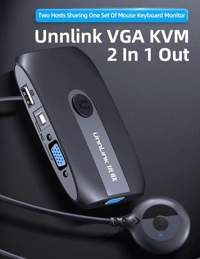 Alt view image 2 of 5 - 2X1 VGA KVM Switch Box Selector with Extender 2 Ports USB 2.0 Sharing monitor mouse keyboard for 2 Computer Laptops PCs