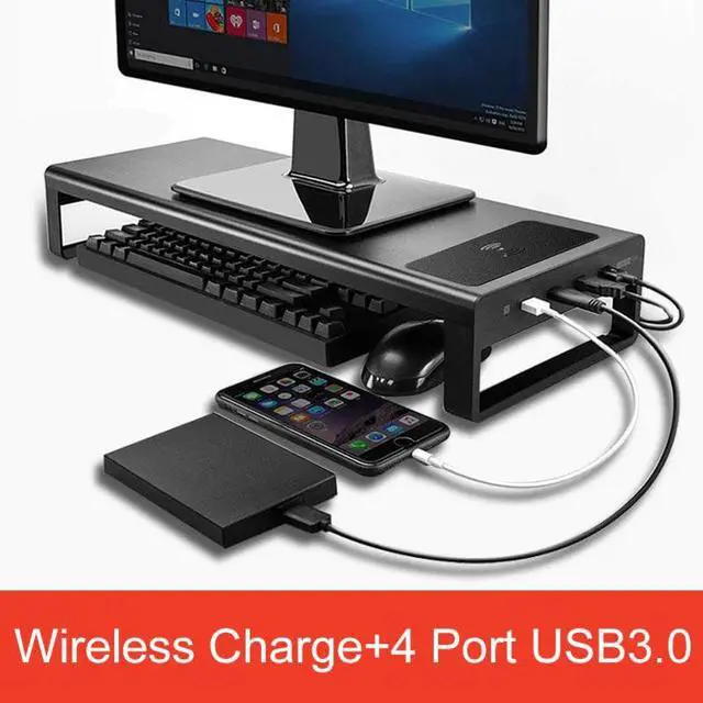 Alt view image 4 of 5 - Alloy Monitor Stand Computer Base Table wireless charge With 4 Usb 3.0 desk HUB Laptop Desk Stand