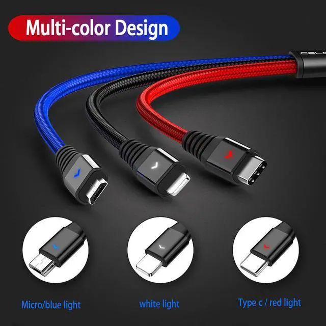 Alt view image 2 of 5 - 3 in 1 USB Cable for Samusng   Tablet Micro USB Cable for Android Type C Multi USB C Mole Phone Cable 1.2M 0. 2M