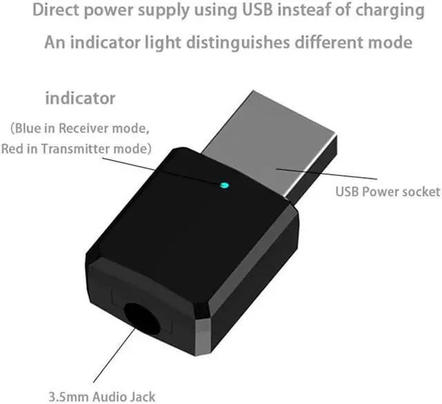 Alt view image 3 of 4 - 5.0 RX TX 2 in 1 Transmitter Receiver Wireless Adapter A2DP USB 3.5mm Jack Car AUX Audio Music for TV PC Headphone
