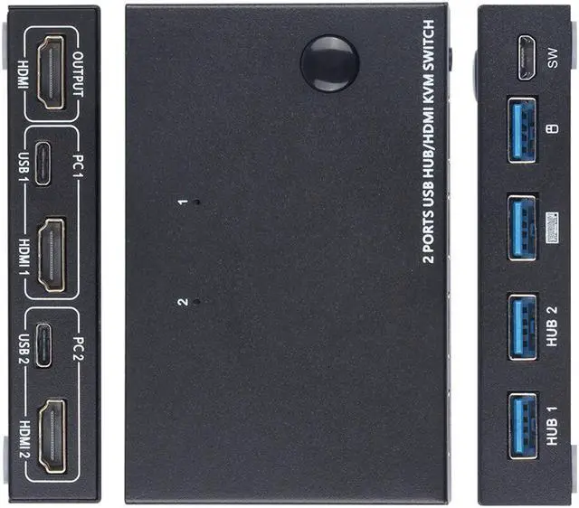 Alt view image 3 of 7 - 18Gbps 4K 2.0 60Hz Ultra HD Metal Case 4 Input 1 Output KVM Switch Screen Switcher Shared Keyboard and Mouse AM-KVM401