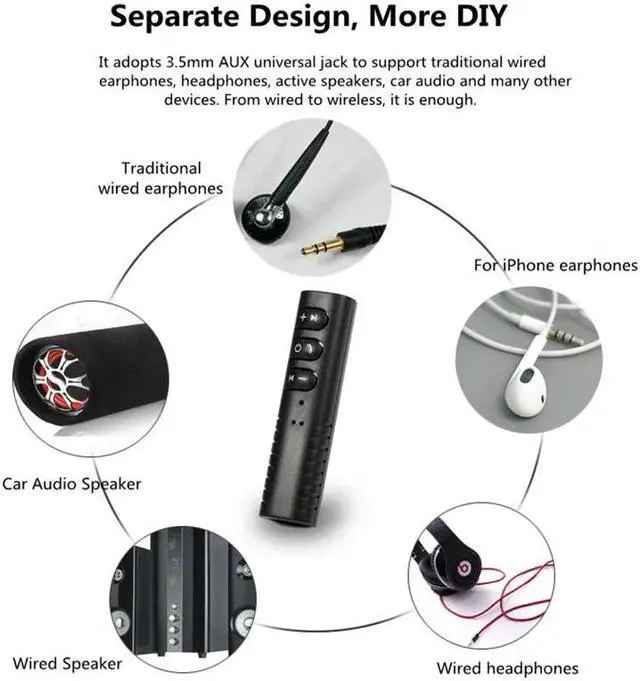 Alt view image 5 of 5 - Bluetooth Receiver Car Clip AUX 3.5mm Wireless MP3 Music Car Audio Receiver Handsfree Call Car Transmitter Auto Adapter