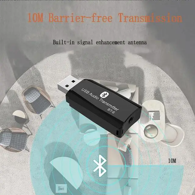 Alt view image 3 of 5 - BT-6 Wireless Audio Adapter 5.0 Bluetooth Transmitter Receiver 3 in 1 USB 3.5mm AUX Mini Dongle For Car TV PC Speaker MP3