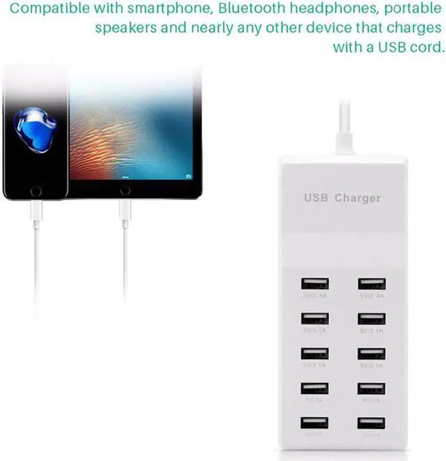 Alt view image 4 of 5 - 10 Port USB Charger For Iphone Ipad  USB 3.0 Wall Travel Charging Station Multi Port 60W Adapter Hub Splitter