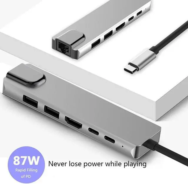 Alt view image 2 of 5 - splitter Multi  C HUB to HUB  3.0 HDMI 4K //TF Card Reader/ PD charging Audio /RJ45 Adapter for MacBook Pro type c