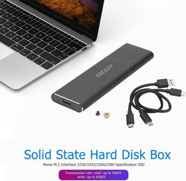 Alt view image 4 of 5 - Hard Disk Box M2 SSD Case NVME PCIe Enclosure M.2 to USB Type C 3.1 GEN2 M Key Adapter support for Windows /for Mac OS