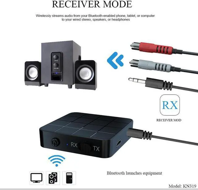 Alt view image 5 of 5 - 5.0 Audio Receiver Transmitter 2 IN 1 RCA 3.5MM RCA Cable Jack USB Music Stereo Wireless Adapters For Car TV MP3 PC