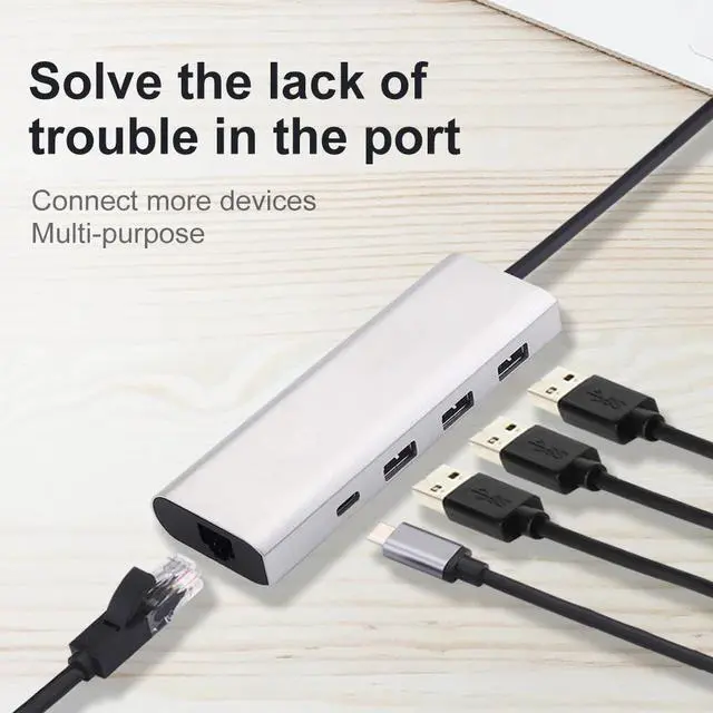Alt view image 5 of 5 - USB docking station All-in-One USB-C to USB3.0 RJ45 PD Adapter for MacBook Windows Type C HUB