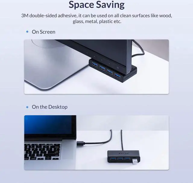 Alt view image 4 of 5 - High Speed 4 Ports USB3.0 Hub USB Port USB Micro Port HUB Charging Hub USB Splitter for  Macbook Air Laptop PC Tablet
