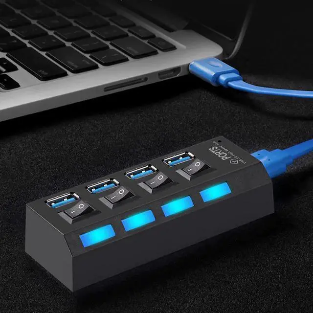 Alt view image 4 of 5 - USB 3.0 Hub With 4 Ports On/Off Switch High Speed 5Gbps USB Splitter HUB For Computer Accessories