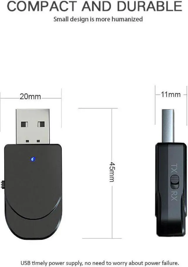 Alt view image 2 of 5 - 3 IN 1 Mini Bluetooth 5.0 Audio Receiver Transmitter 3.5mm Jack AUX USB Stereo Music Wireless Adapter for TV Car PC Headphones