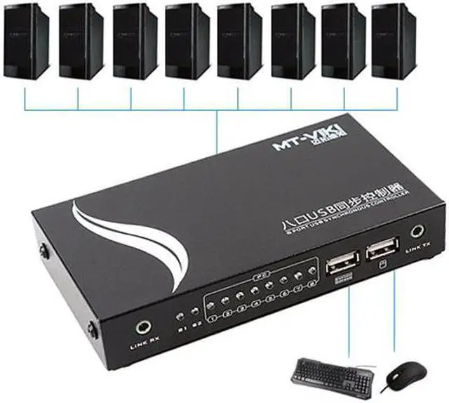 Alt view image 4 of 5 - 8 Port KM Synchnorizer USB 1 Set Mouse Keyboard Controls 8 PC Hosts Hotkey Mouse Crossing KVM Switch without VGA KM108-U