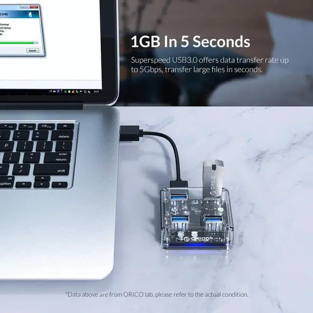 Alt view image 5 of 5 - Transparent USB 3.0 HUB 4 Ports High Speed USB Splitter with Power Charging Interface for Windows Mac Linux Laptop PC