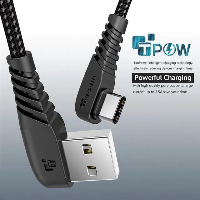 Alt view image 3 of 5 - 90 degree USB Type C Cable 3A USB-C Cable Type-C Fast Charging Cord for  S8 S9 S10 PLUS Mole Phone Cable 2M