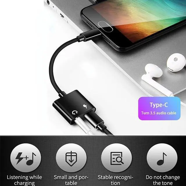 Alt view image 2 of 5 - Type C To 3.5mm Earphone Jack Adapter For   9  Aux Audio Cable Headphone Charger Charging -C Converter