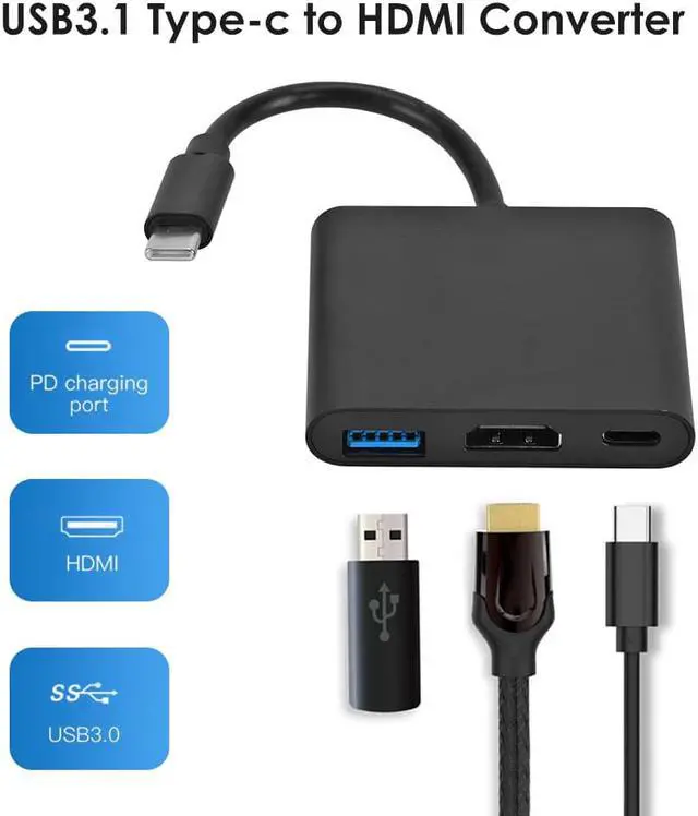 Alt view image 3 of 5 - 3 in 1 Type-C HUB USB 3.0 USB-C Female Converter Small Household Computer Accessories for Laptop Notebook PC