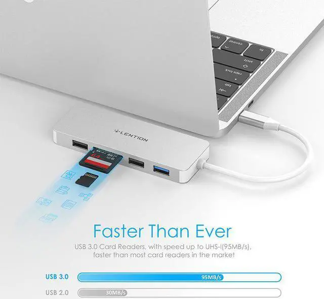 Alt view image 4 of 5 - USB C Hub with 4K , 3 USB A, SD/Micro SD Card Reader and Charging Adapter for MacBook Pro 13/15/16 (Thunderbolt 3),Surface