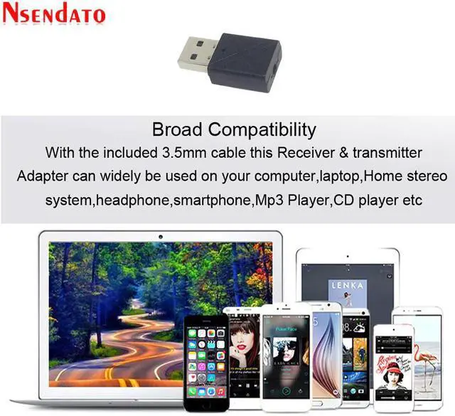 Alt view image 4 of 5 - Wireless Bluetooth 5.0 Audio Receiver Transmitter Mini USB 3.5mm 2 in 1 Stereo Bluetooth Resiver Adapter for TV Computer Car AUX