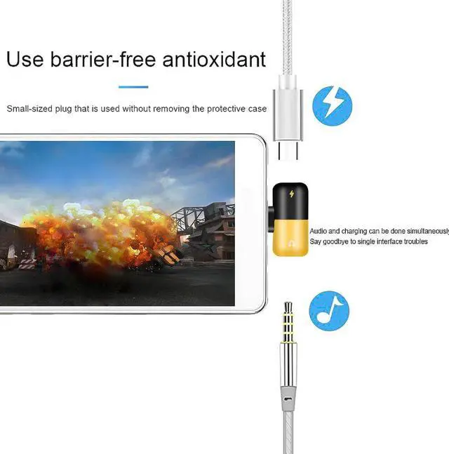 Alt view image 2 of 5 - 3.5mm Jack Headphones Adapter Type C Plug Charging Play Music Audio Earphone Type C USB Cable For Mi 8 Converter Adapter