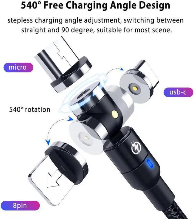 Alt view image 2 of 5 - 3A Fast Usb Type C Magnetic Charging Cable Usbc 2M Micro Usb  Cable Magnetico 360° 90° QC 3.0 for  S20 Note 20 Plus