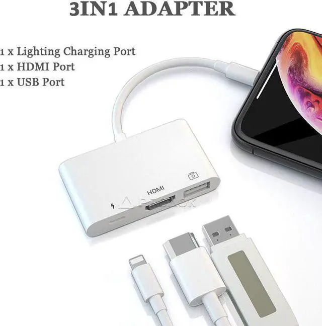 Alt view image 2 of 5 - Adapter For Lightning to USB Camera with OTG Function Support Charging For iPhone/iPad to HD/TV Projector Cable Converter