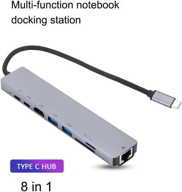 Alt view image 2 of 5 - 8-In-1 USB C Hub Type C to RJ45 Ethernet USB 3.0 Ports SD/TF Card Reader USB-C PD Power Delivery for MacBook Pro Dock