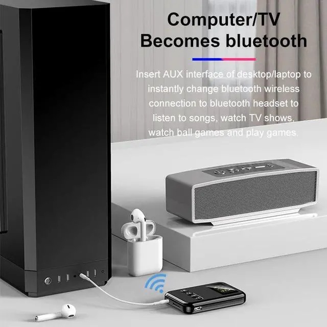 Alt view image 4 of 5 - 9 IN 1 bluetooth 5.0 Audio Transmitter Receiver Stereo Music Wireless Adapter 3.5mm AUX Jack FM Transmitter for Car TV MP3 PC