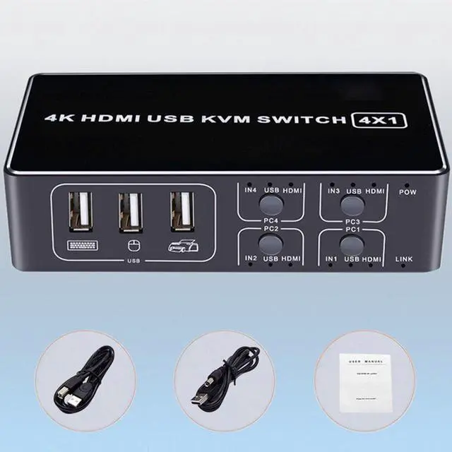 Alt view image 7 of 7 - 4 port KVM Switch 4K USB KVM Switcher 4 in 1 out 4KX2K/30HZ win10/8/mac os. PC laptop