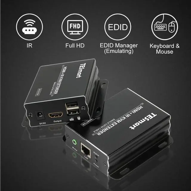 Main image of KVM HDMI Extender 60m USB IR by CAT5e/6 (1 TX + 1 RX ) Support Keyboard and mouse RU IML-AU -US -UK Overseas Warehouse Delivery